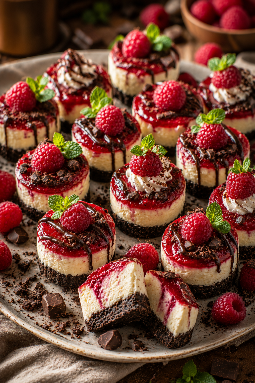 Easy Raspberry Cheesecake Bites with Chocolate Crust 