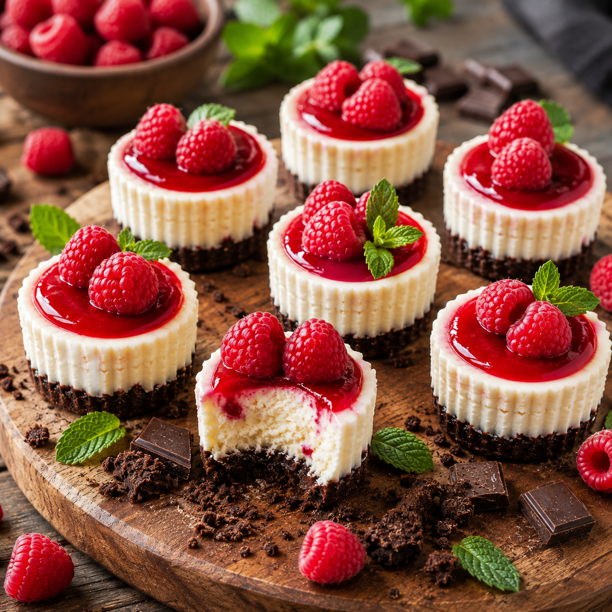 Easy Raspberry Cheesecake Bites with Chocolate Crust – Perfect for Dessert Lovers
