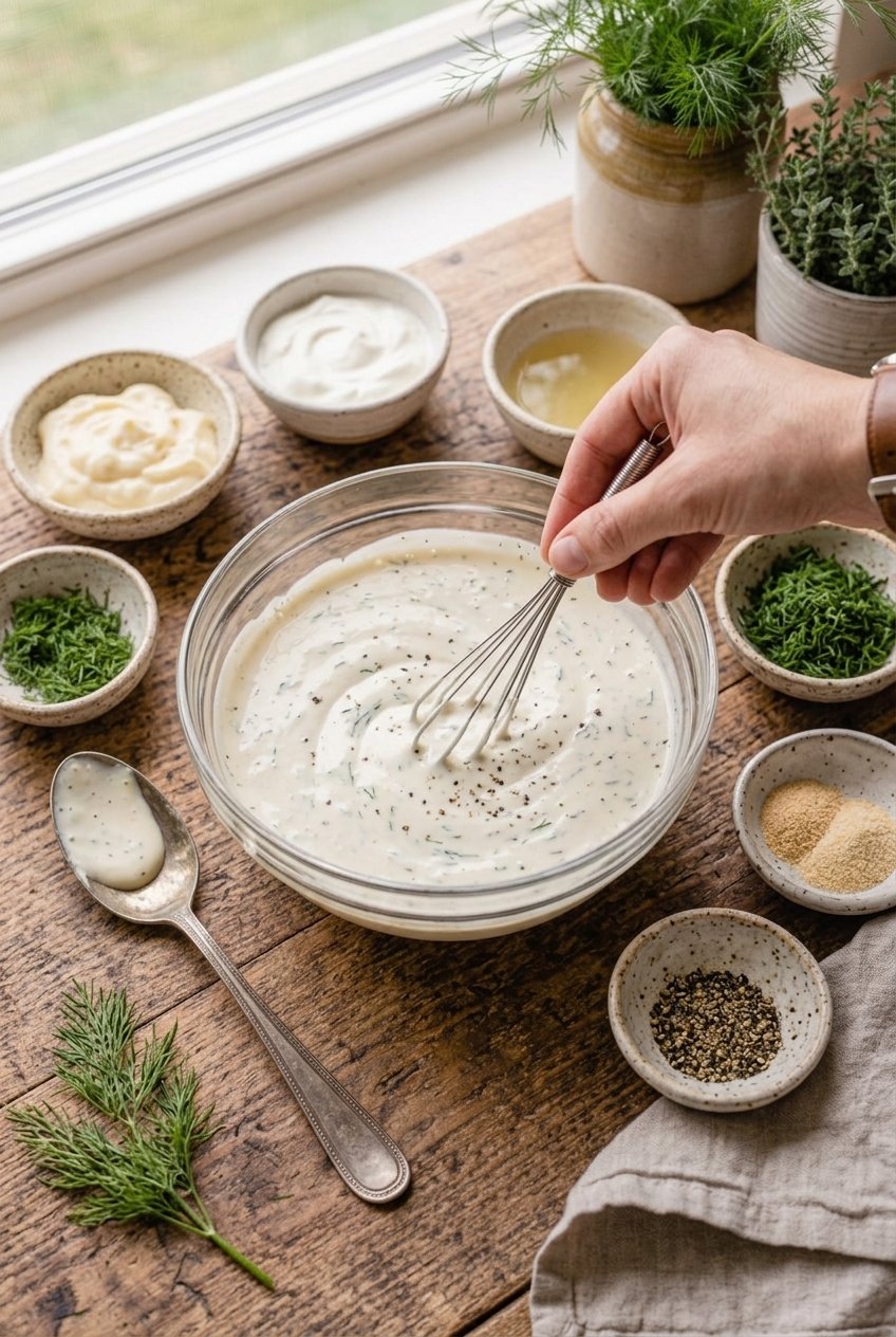 Making the Creamy Dill Pickle Dressing