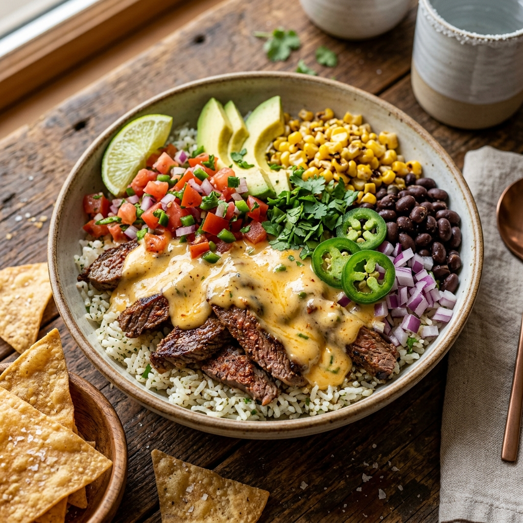 How to Make Steak Queso Rice