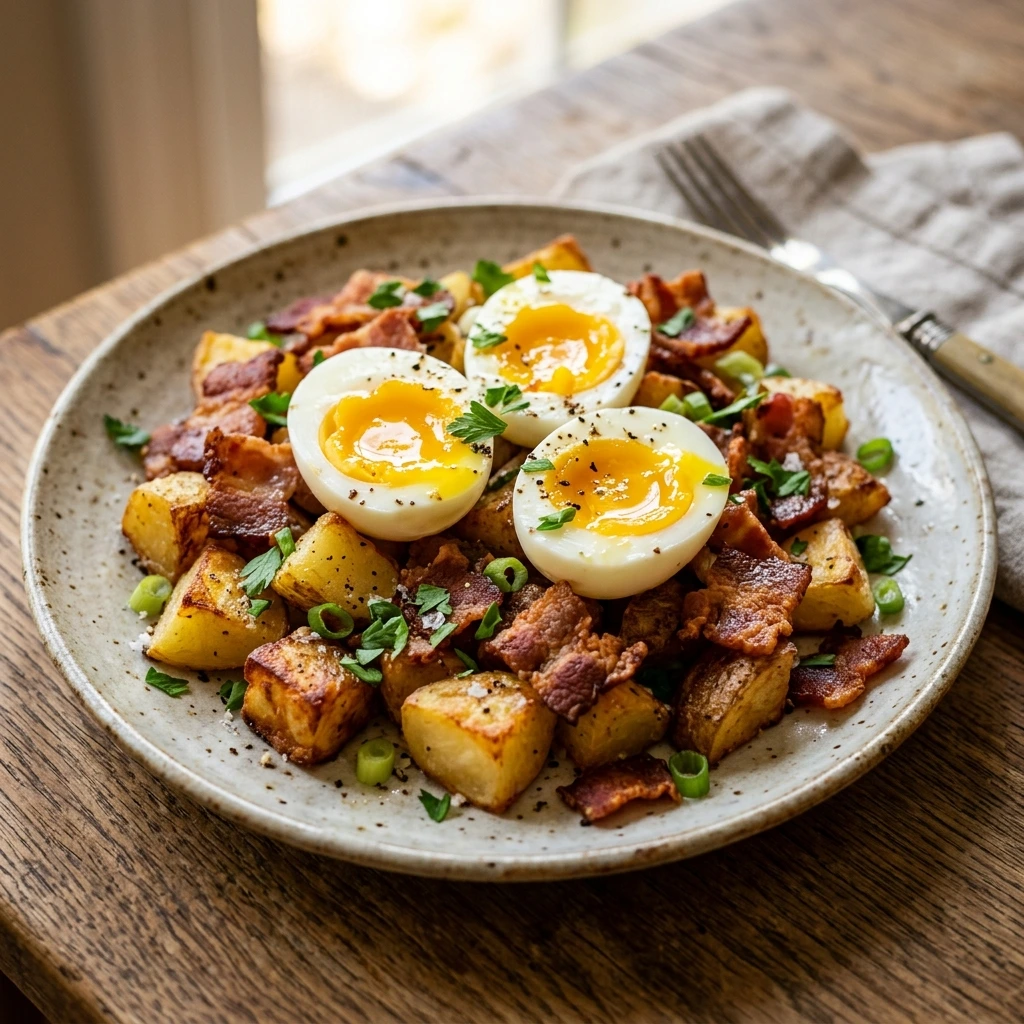 What Makes Crispy Potatoes with Jammy Eggs & Bacon So Delicious?