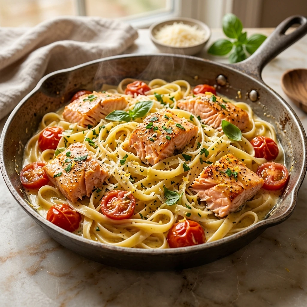 How to Make Creamy Lemon and Fresh Tomato Salmon Pasta