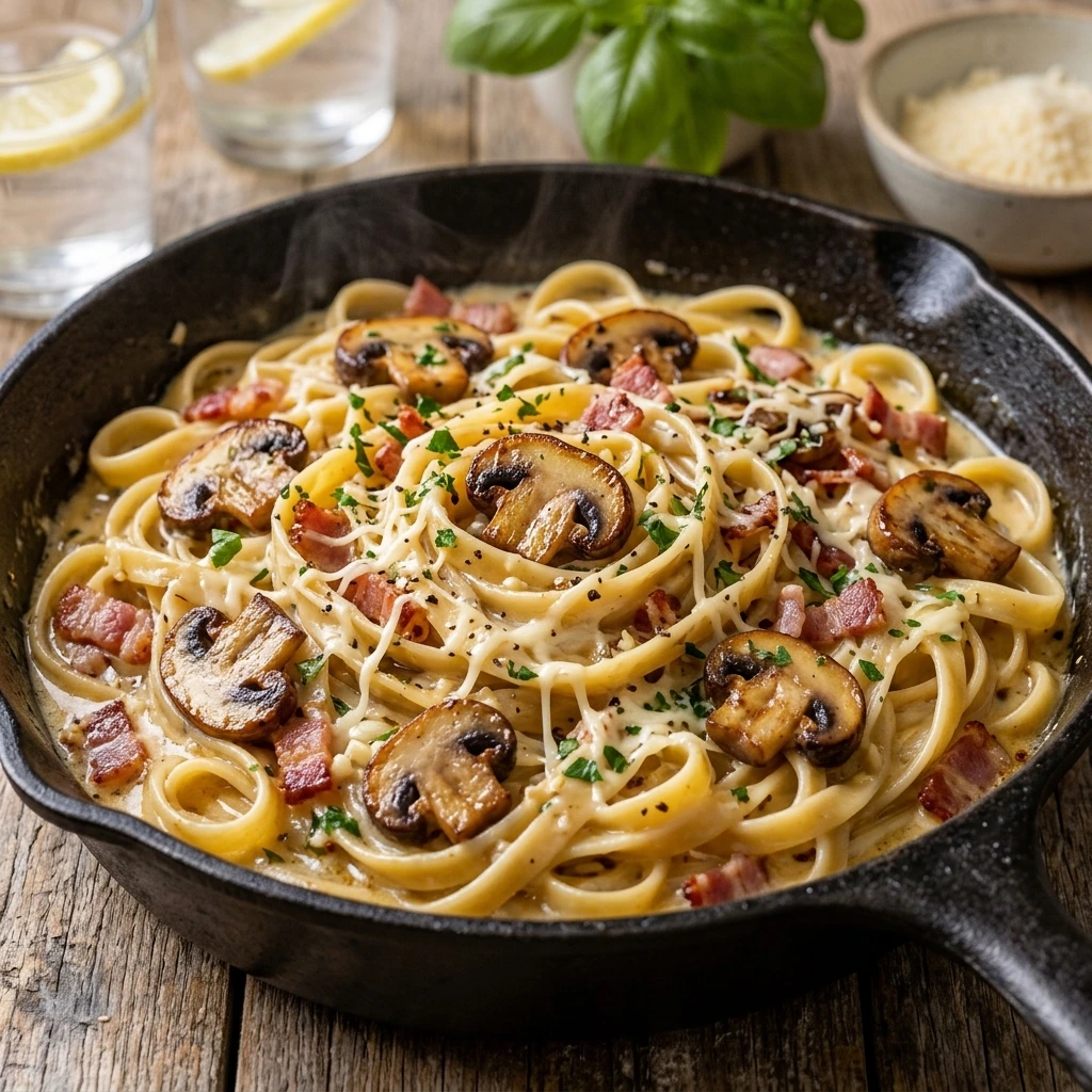 How to Make Creamy Bacon and Mushroom Pasta