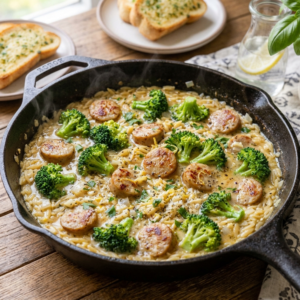 How to Make Chicken Sausage and Broccoli Orzo