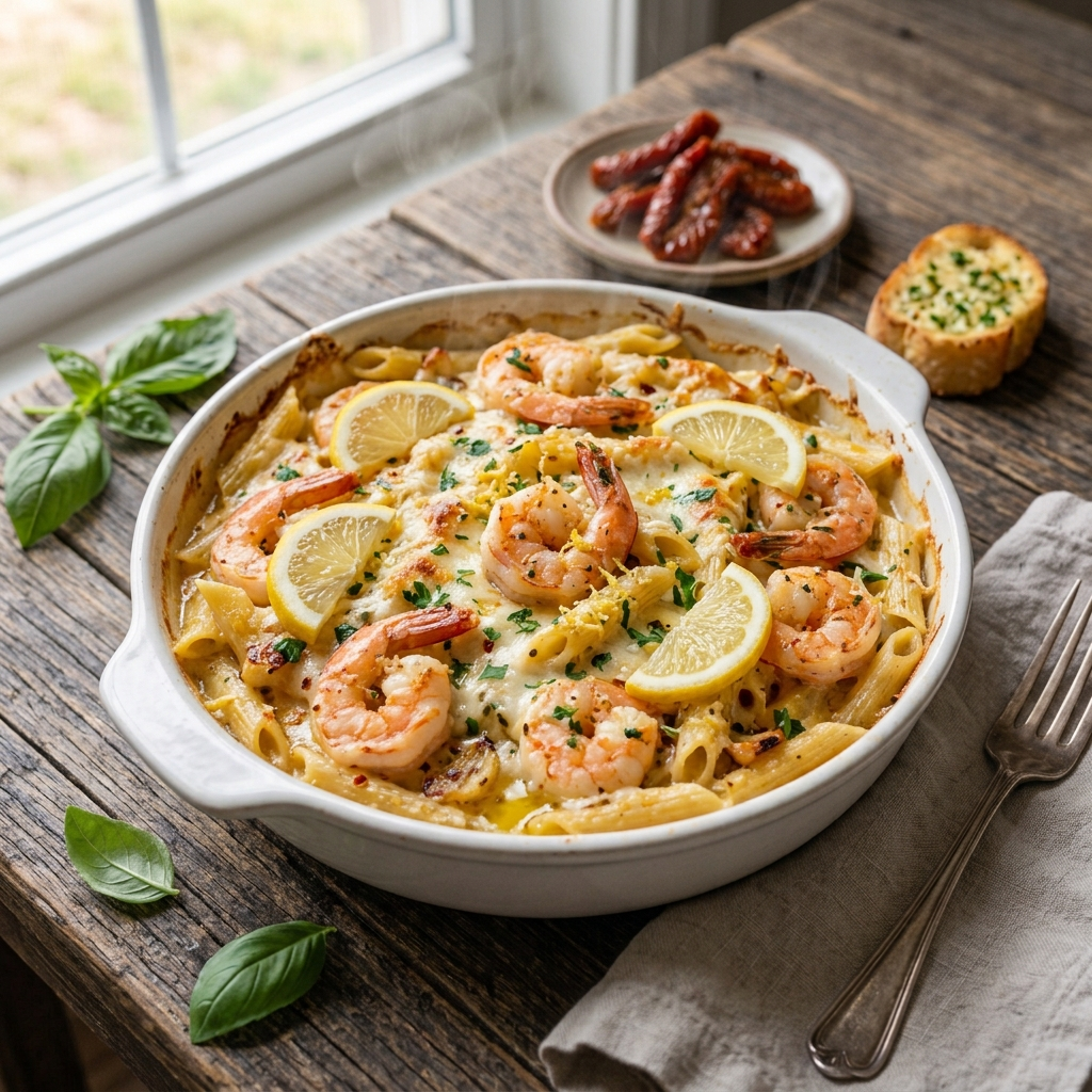 How to Make Irresistible Shrimp Scampi Pasta Bake
