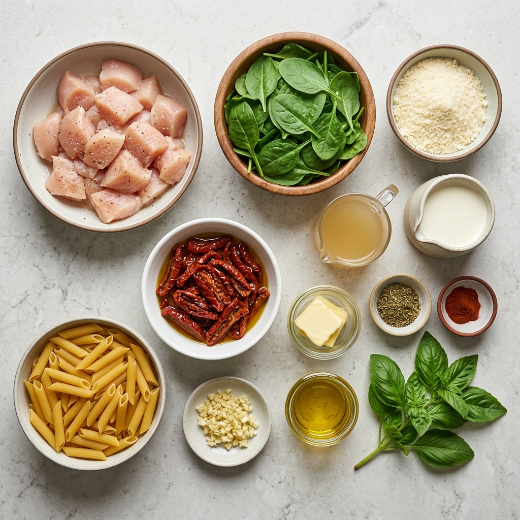 Ingredients for Creamy One Pot Chicken Pasta