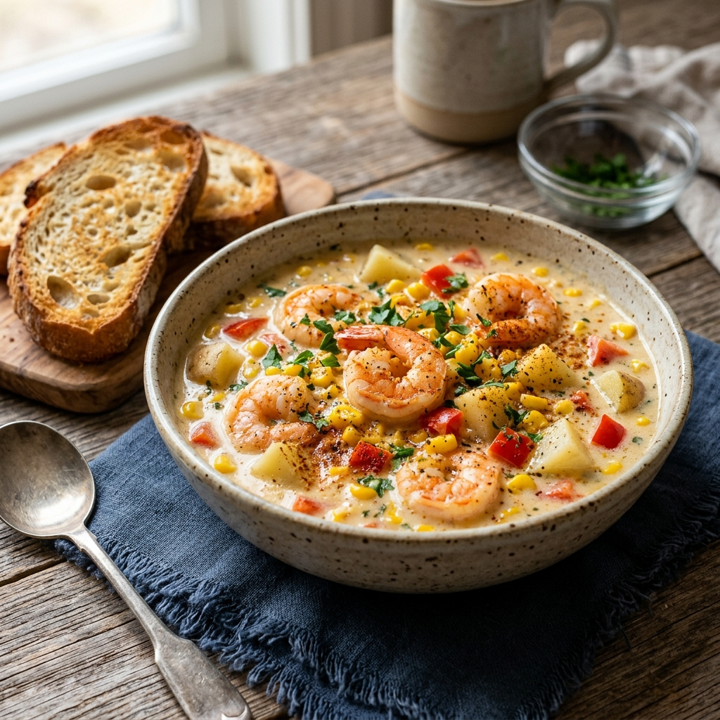 Shrimp and corn soup a creamy comforting bowl full of sweet corn and tender shrimp: Cozy and Comforting Recipes for Any Day